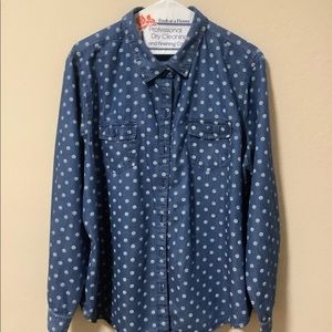 LIKE NEW BLUE DENIM SHIRT WITH POLKA DOTS PRINTS BEAUTIFUL AND VERY COMFORTABLE